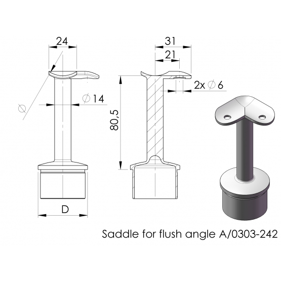 Držiak madla na stĺpik - 90° - detail 2 - detail 2