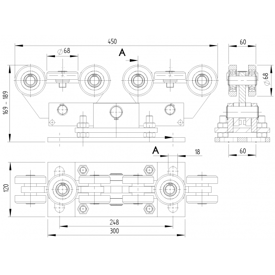 Vozík nosný-dvojitý Zn, profile 80x80mm - detail 2 - detail 2