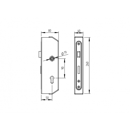 Zámková krabica so zámkom, bez kľučky, pre JP40x40 - detail 2 - detail 2