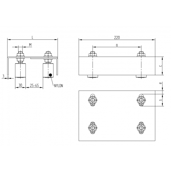 Vedenie horné 4 rolky INOX, 135-175x220mm - detail 2 - detail 2