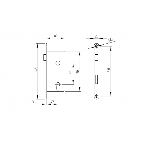 Zámok pre cylin.vložku do JP profilu 80x40mm - detail 3 - detail 3