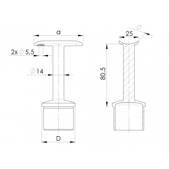 Držiak madla - pevný - detail 2 - detail 2