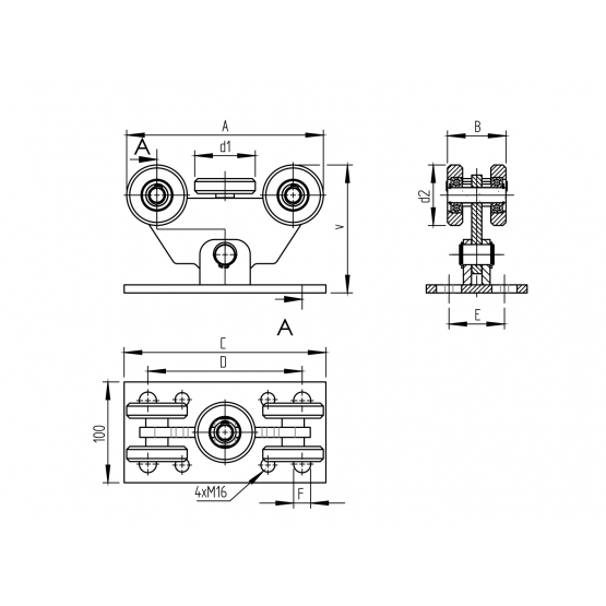 Vozík nosný s jednou platňou INOX, profile 60x60 - detail 2 - detail 2