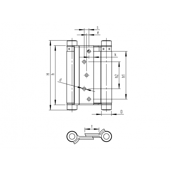 Záves pružinový obojstranný, Nickel, L=125mm - detail 2 - detail 2