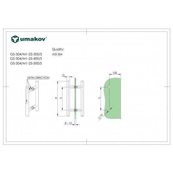 Madlo - brusený nerez AISI304, K320 - detail 1 - detail 1