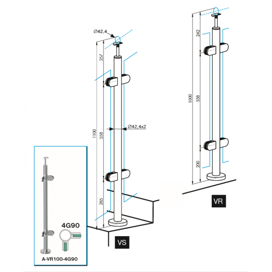 Stĺpik, vrchné kotvenie - obojstranný 90° - detail 3 - detail 3