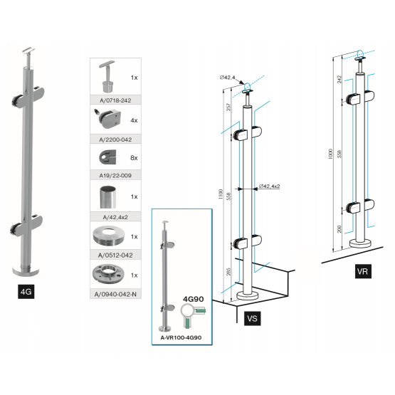 Stĺpik, vrchné kotvenie - obojstranný 90° - detail 4 - detail 4