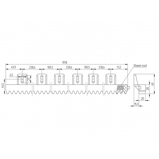 Hrebeň plastový PVC+Fe,27x18mm,L1m,max 700kg - detail 2 - detail 2