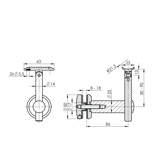Držiak madla na sklo - detail 2 - detail 2