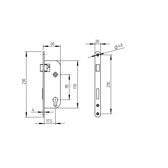 Zámok pre cylin.vložku do JP profilu 60x40mm - detail 2 - detail 2