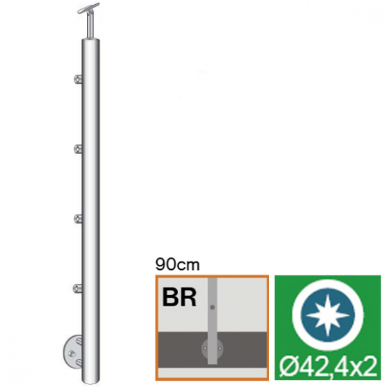 Stĺpik, bočné kotvenie - rovné AISI304, D42,4x2/4x