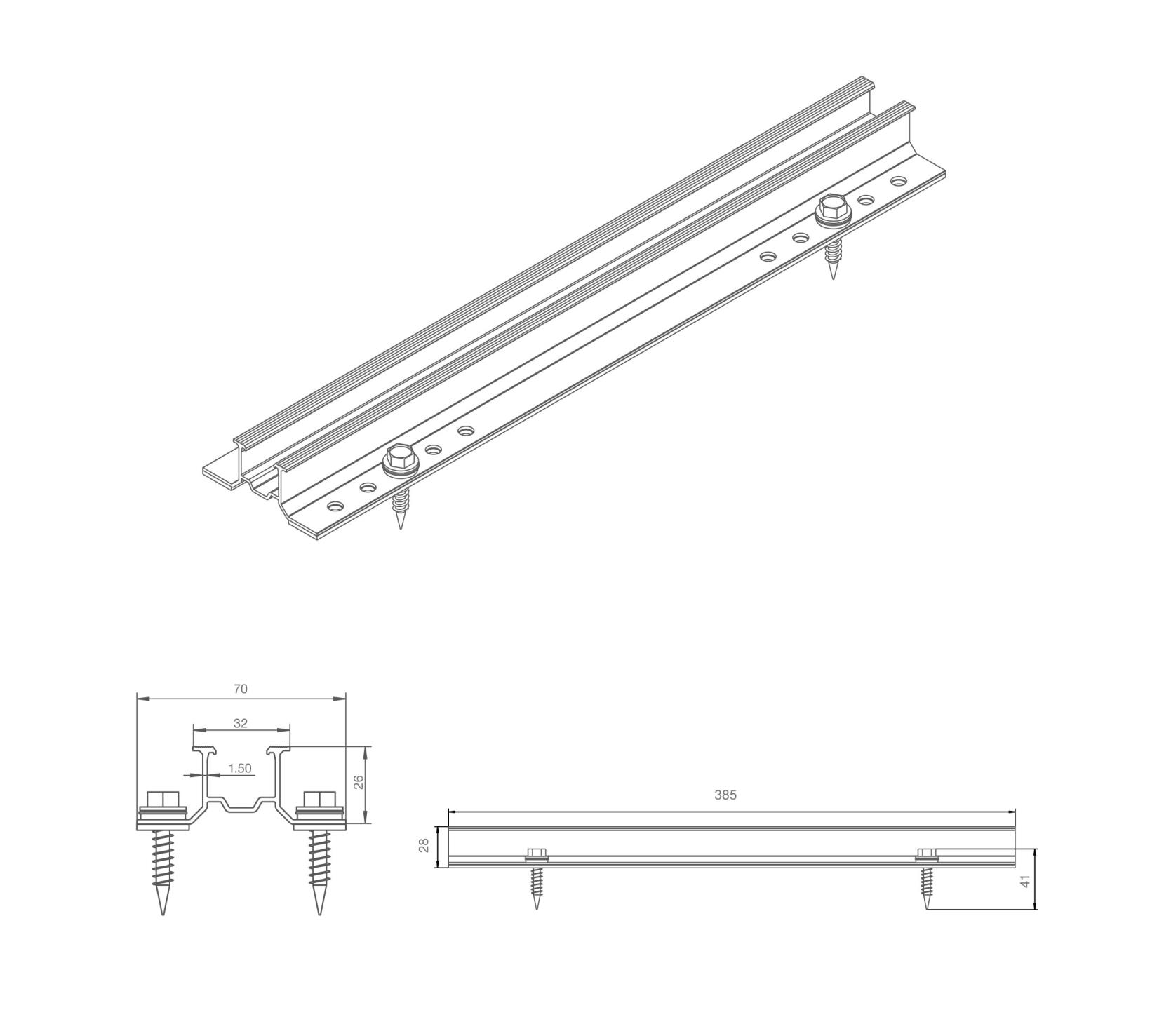 Lišta montážna hliníková 26mm pre trapez. plech - detail 4