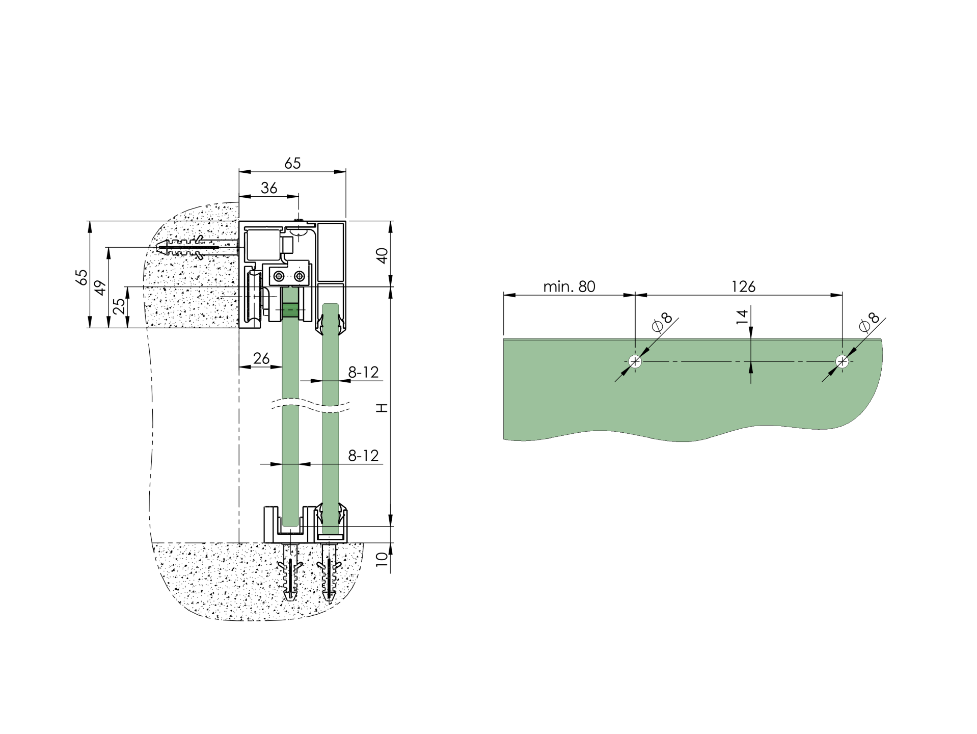 Kovanie - Posuvné dvere-lišta, AL 2x soft-stop+fix - detail 2