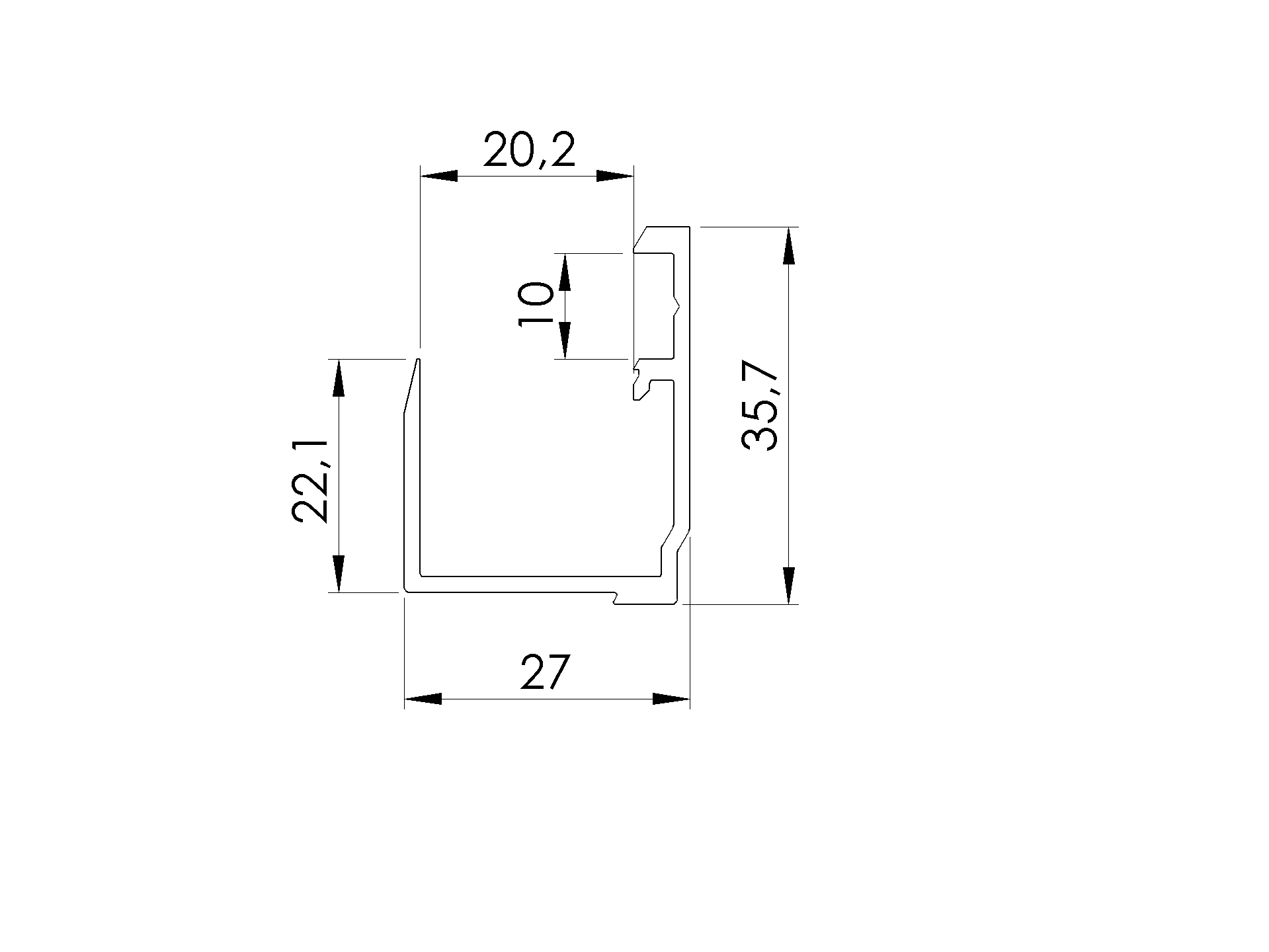 Krycia lišta spodná pre AL profil, ELOX - detail 1