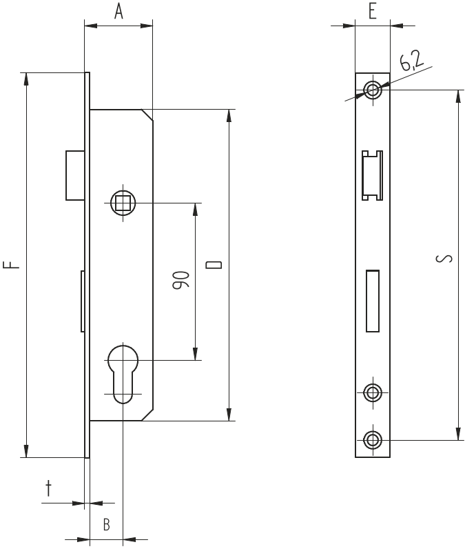 Zámok pre cylin.vložku do JP profilu 50x30mm, AISI304 - detail 3