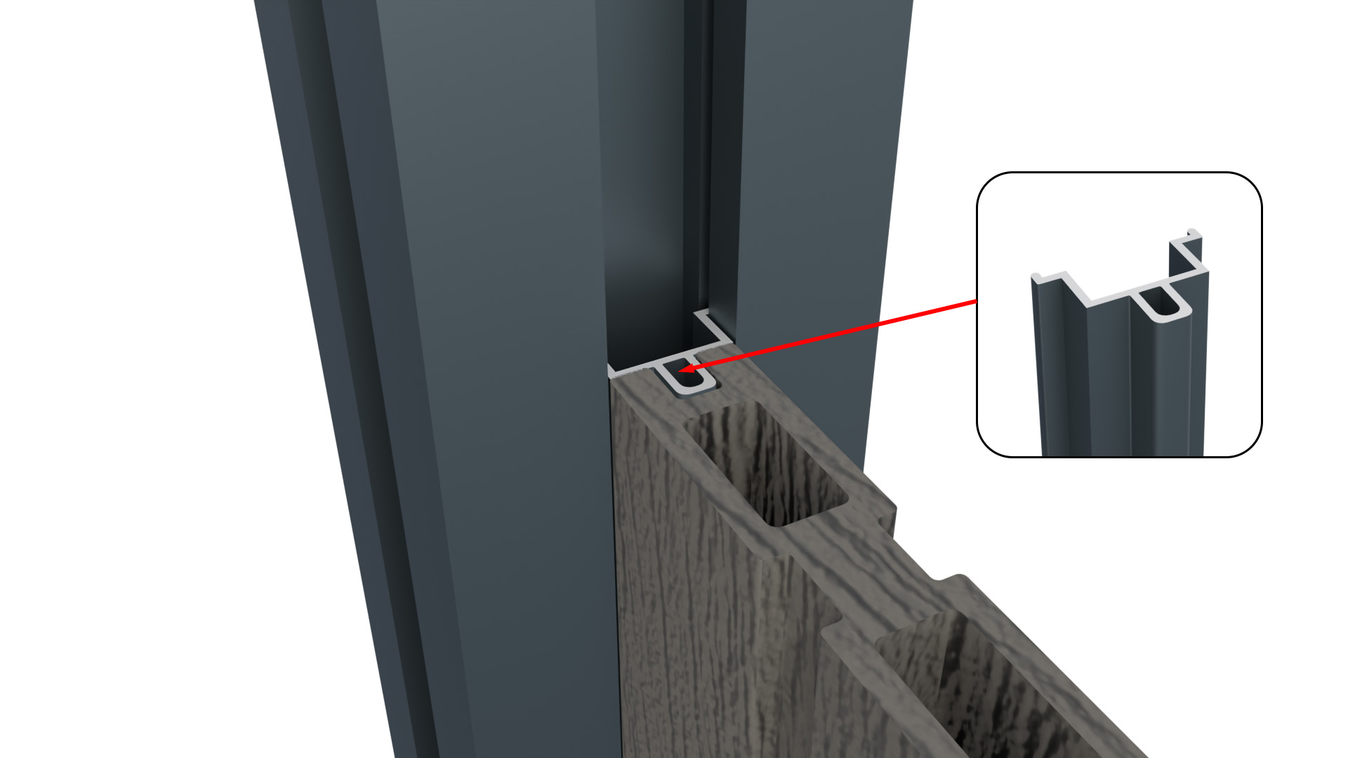 Hliníková krycia lišta pre vertikálnu výplň 1738mm - pero antracit - detail 1