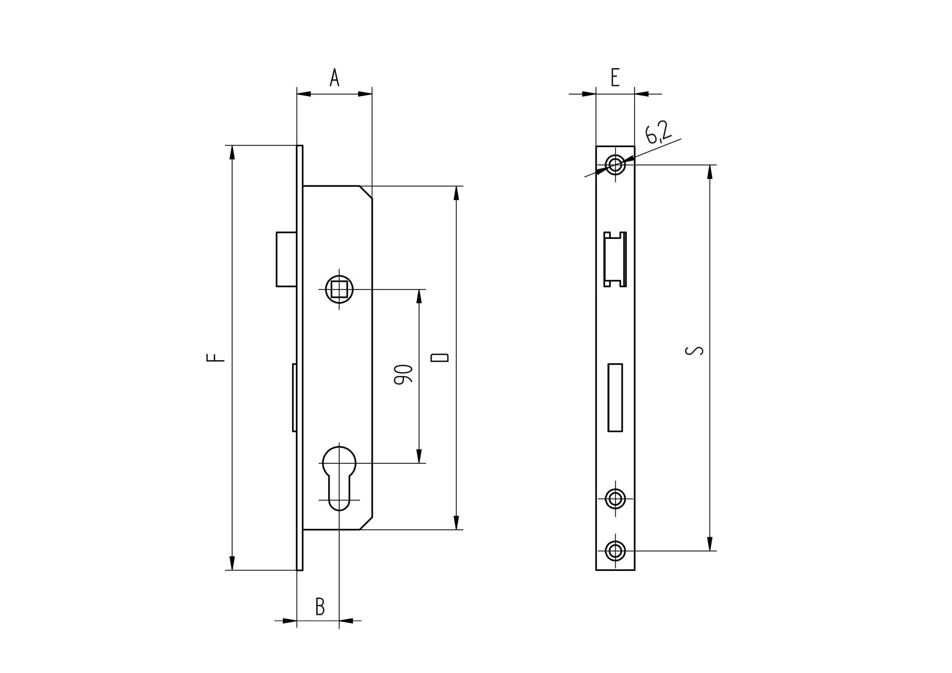 Zámok pre cylin.vložku do JP profilu 50x30mm predná lišta nerez - detail 4