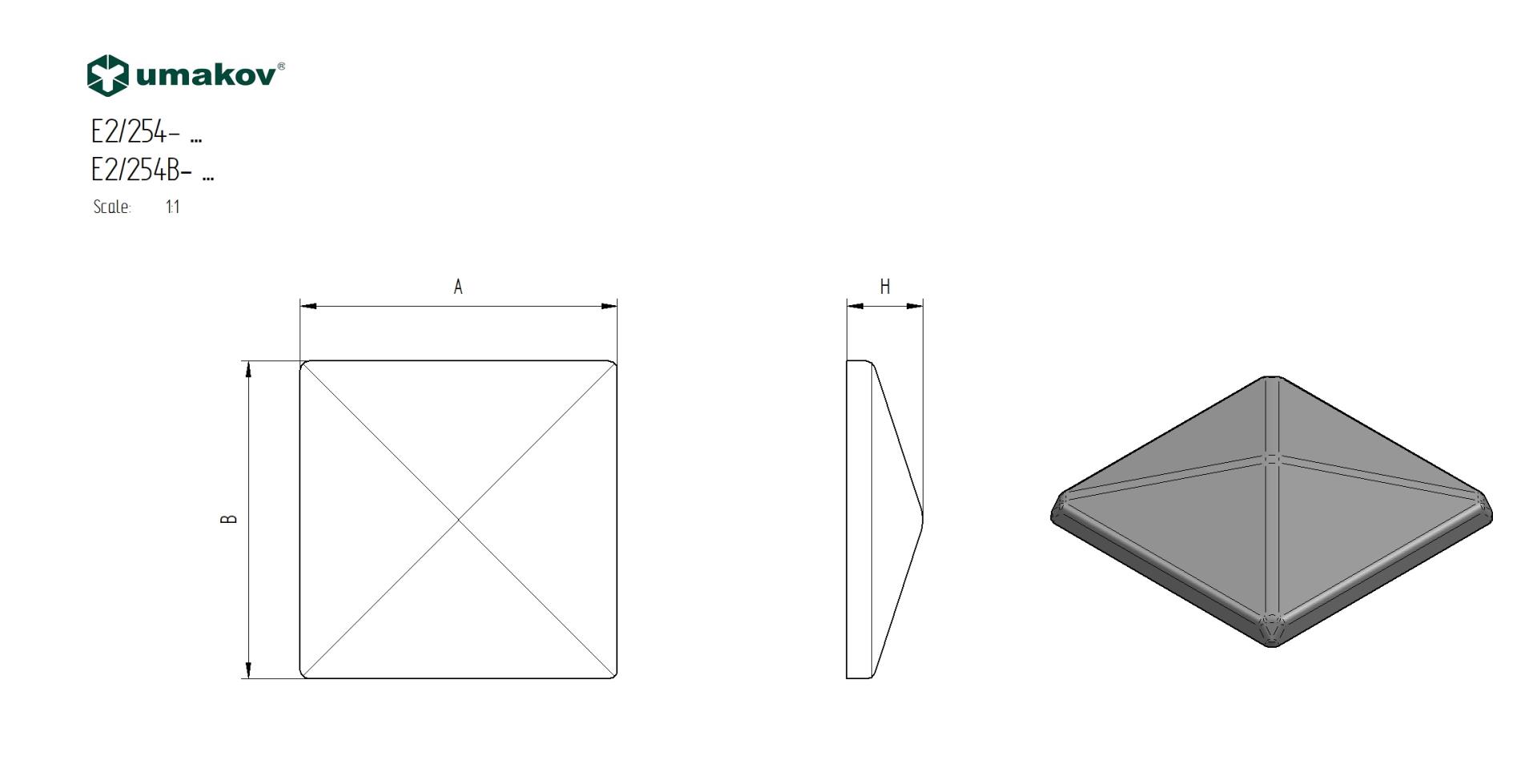 Krytka na stĺpik, pozinkovaná 120x120, h30, t1,2mm, Zn - detail 2